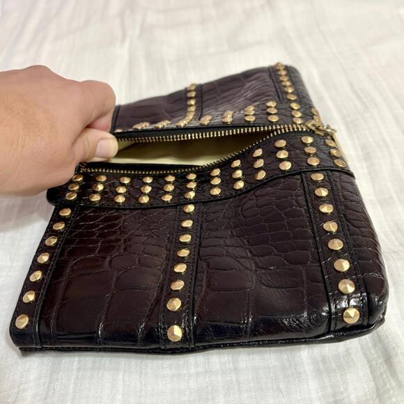 Alexis Hudson Clutch Black With Gold Metallic Studs Zippers No Strap - Picture 8 of 9